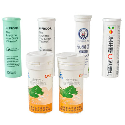 kopen Effervescent tabletten verpakkingscontainer met PP- kraag met draaivergrendeling en basismateriaal online vervaardiging