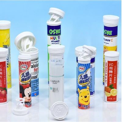 Custom Printed Childproof Plastic Tubes for Long White Effervescent Tablet Packaging